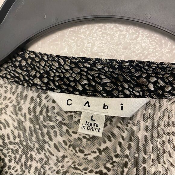 CAbi Sheer mesh black animal print Gathered Placket Blouse button front Size L - Picture 10 of 10